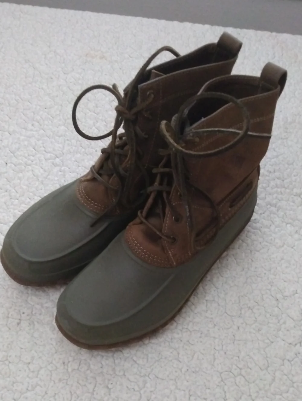 Men's Sperry Brown/Green Heavy Weather Duck Boots 10.5 M